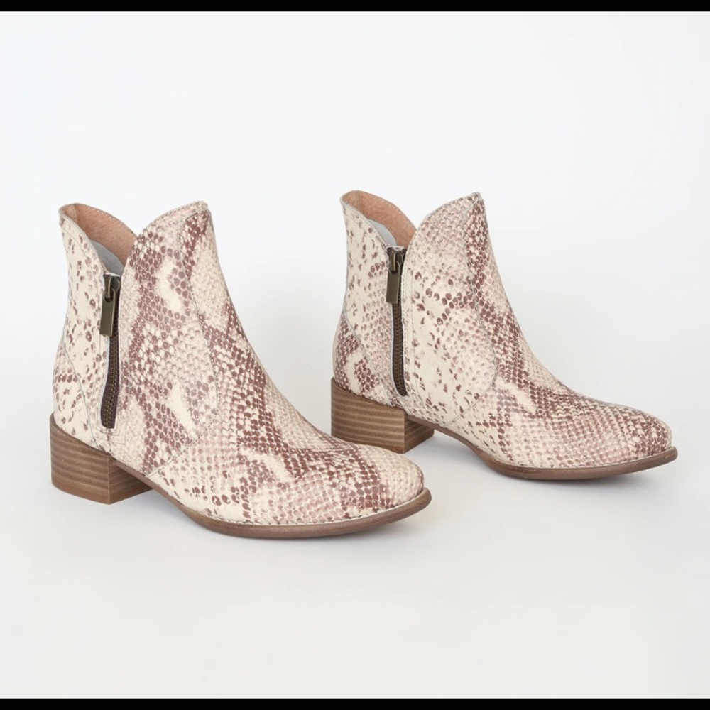 Lucky Pennies Beige Exotic Snake Print Booties